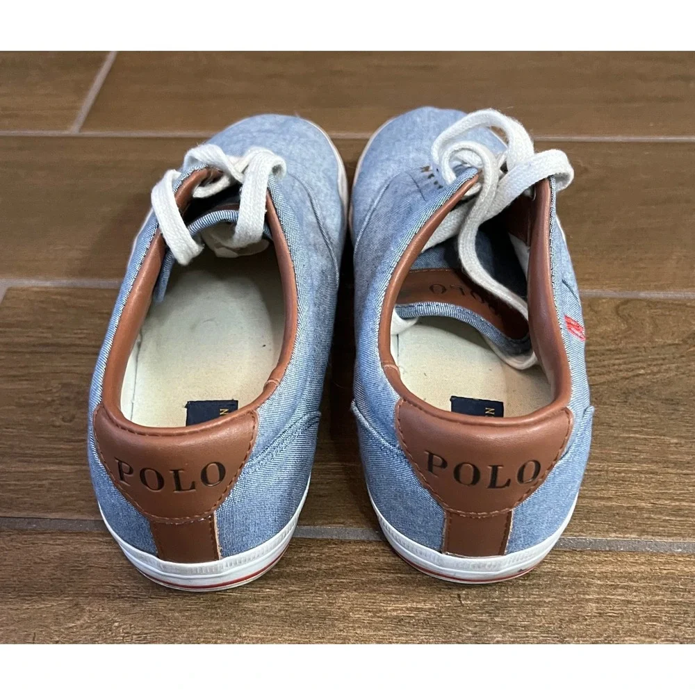 Polo Ralph Lauren Vaughn Mens Blue Chambray Leather Trim Sneakers 11.5D